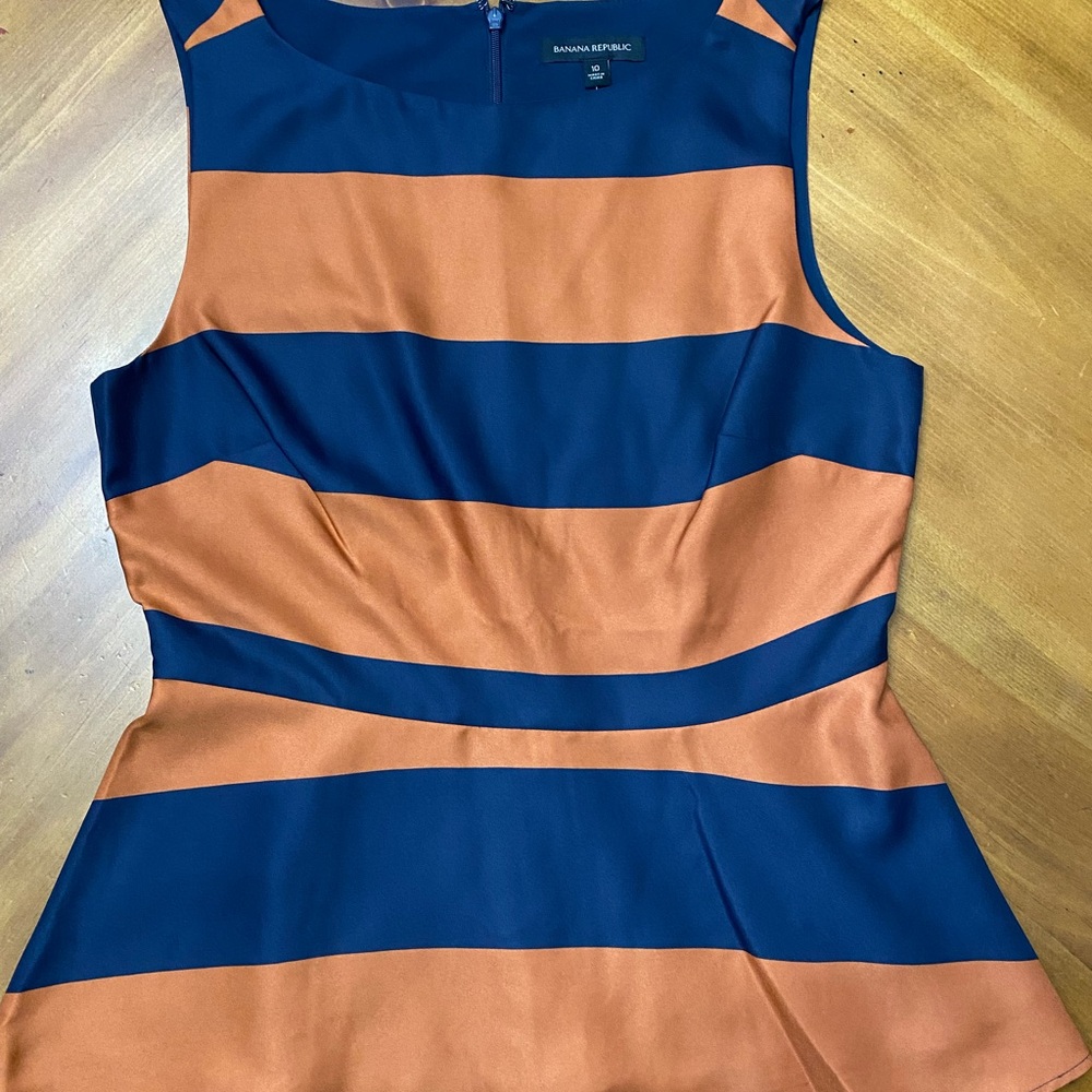 Banana Republic Women's Orange and Blue Striped Top